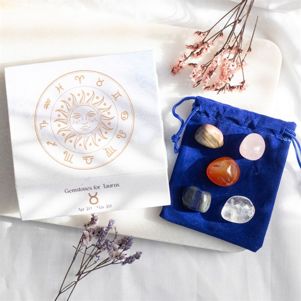 Taurus Crystal Tumblestone Set This stunning set of five crystal tumblestones are perfect for the patient, loyal and determined Taurus. Designed to enhance and balance the unique traits of Taurus individuals, by combining the harmonising power of crystals with the innate qualities of this Earth sign. Free UK delivery by Fandomonium