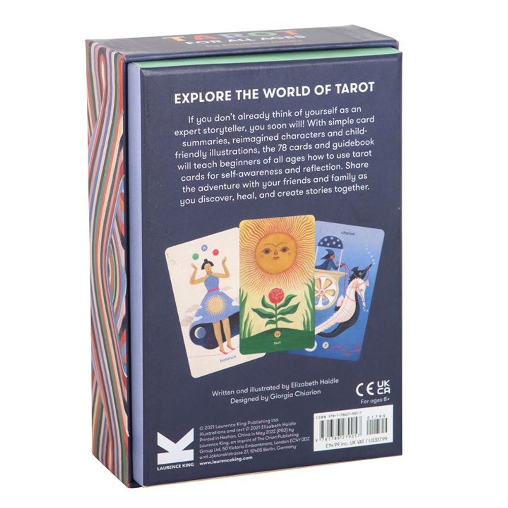 Tarot For All Ages Tarot Cards The Tarot For All Ages tarot card deck by Elizabeth Haidle includes a 78-card deck and and informational guidebook. This deck has been thoughtfully designed for younger audiences with child-friendly illustrations and a simplified instruction booklet, making it a great starter deck for beginners of all ages. Beautifully presented in a sliding box. Free UK Delivery by Fandomonium