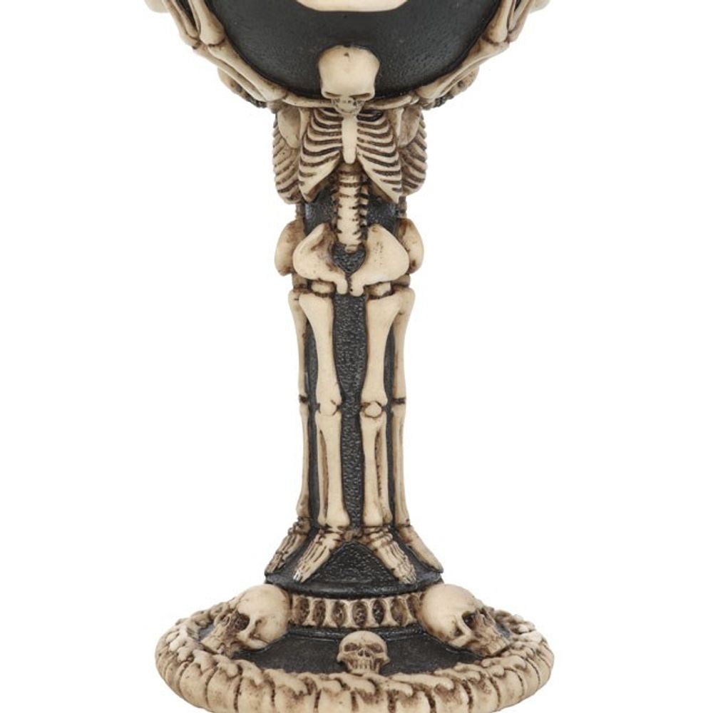 Resin See, Hear, Speak No Evil Skeleton Goblet This stainless steel drinking goblet is sure to make a statement with resin skeletons and skulls. Perfect for gothic dinner parties and Halloween decor. Free UK Delivery From Fandomonium
