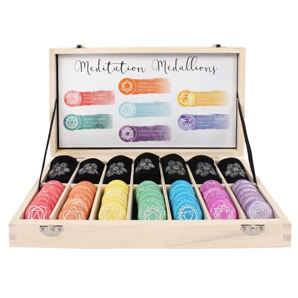 Set of 42 Chakra Meditation Stones These quality brightly coloured chakra meditation stones are the perfect gift for those who practice yoga, reiki or simply want to connect with their physical and spiritual well being. Free UK delivery by Fandomonium