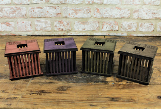 Handmade wooden dice jail in a variety of colours. Perfect for dungeons and dragons, tabletop gaming, rpg's and dice games. Free Delivery by Fandomonium