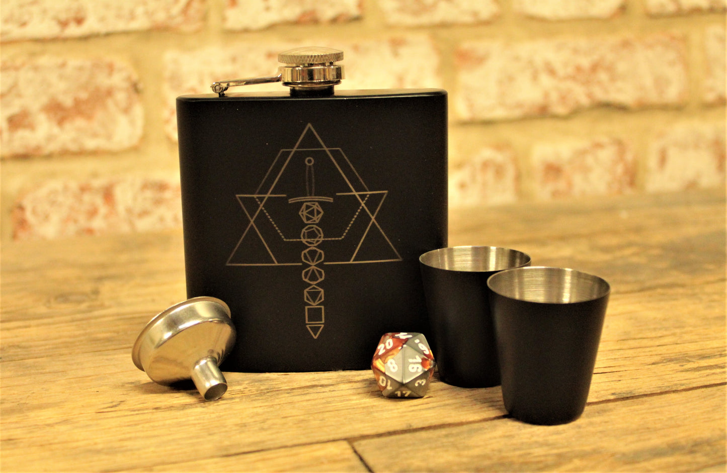 Dice Sword Design Engraved Hip Flask Flask - Choice of Colours