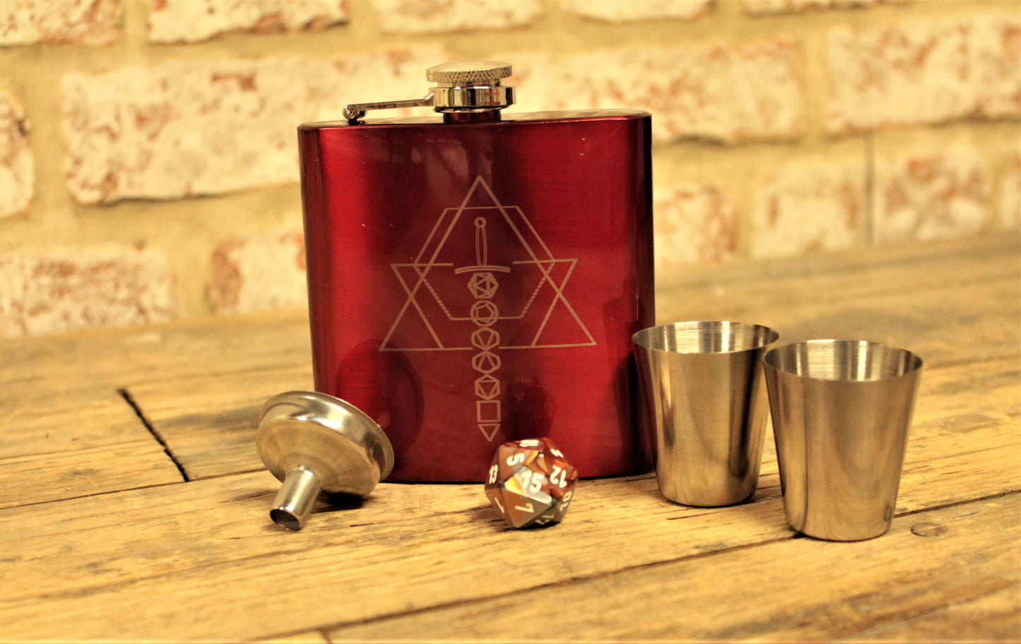 Dice Sword Design Engraved Hip Flask Flask - Choice of Colours