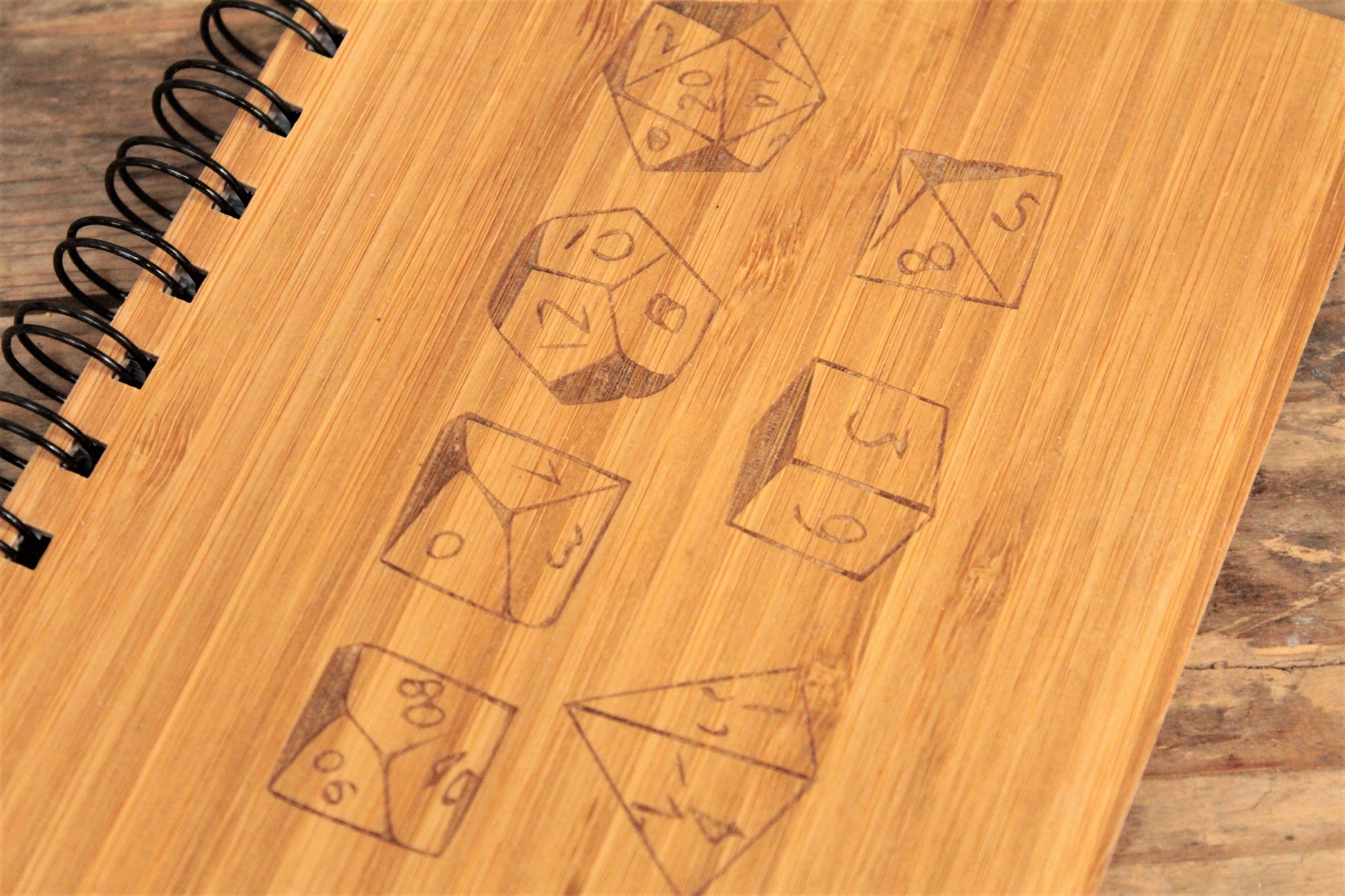 Dice engraved bamboo notebook by Fandomonium