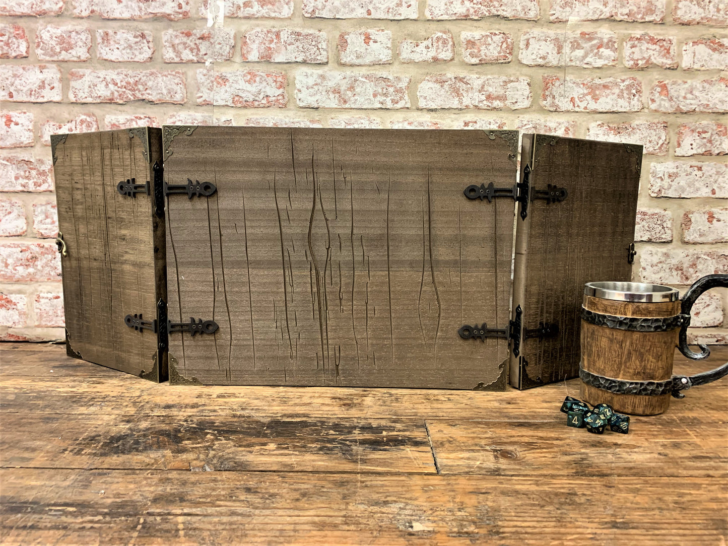 Distressed Wood Effect Dungeon Master Screen With 3D Carving