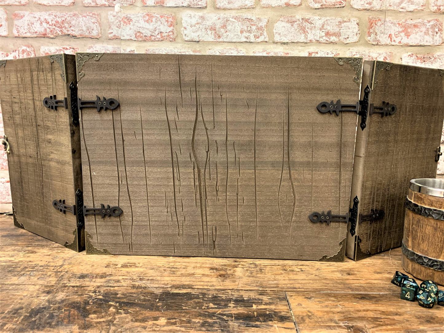 Distressed Wood Effect Dungeon Master Screen With 3D Carving