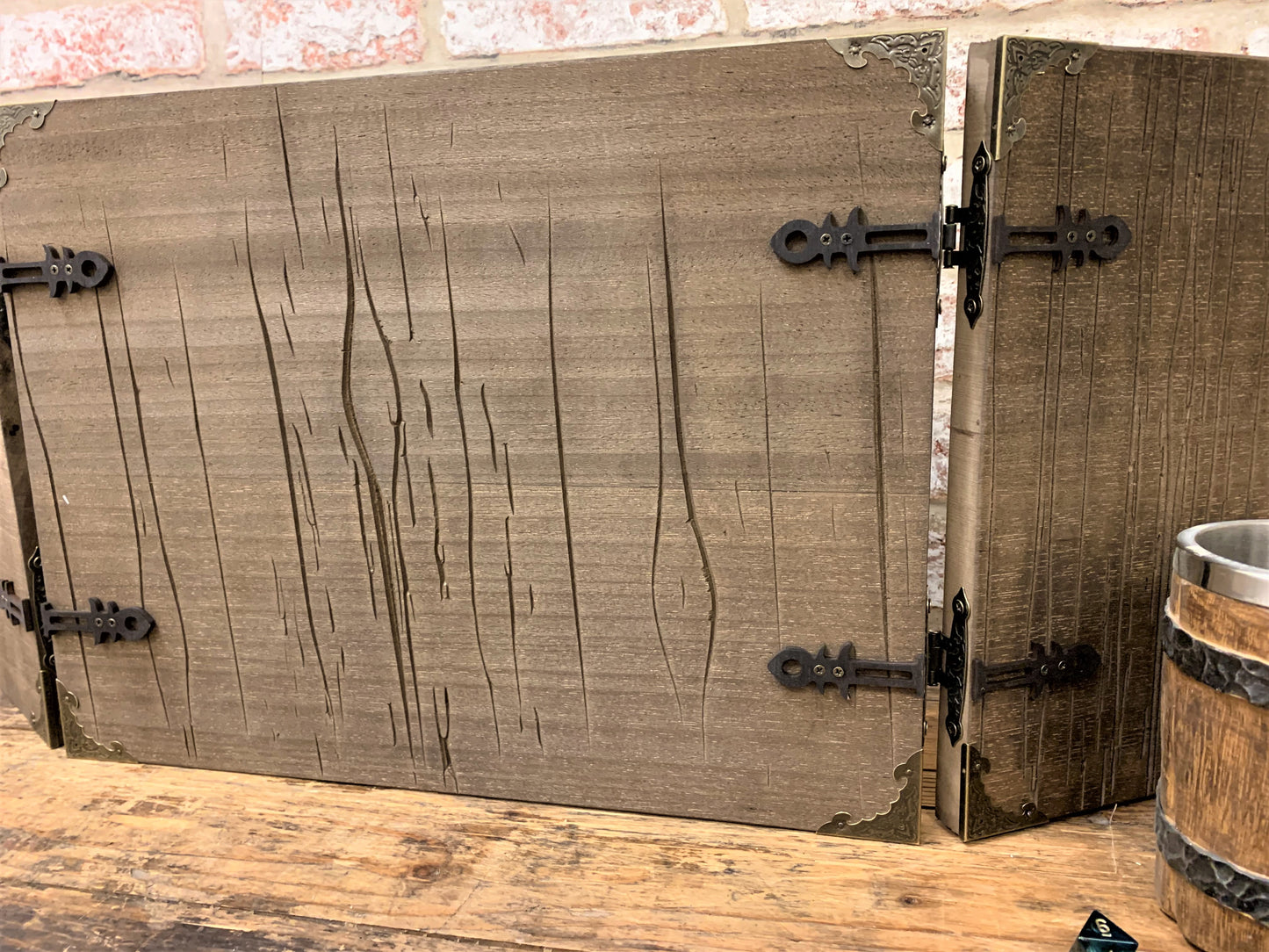 Distressed Wood Effect Dungeon Master Screen With 3D Carving
