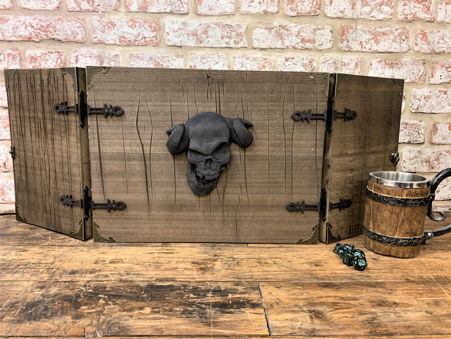 Distressed Wood Effect Dungeon Master Screen With 3D Carving