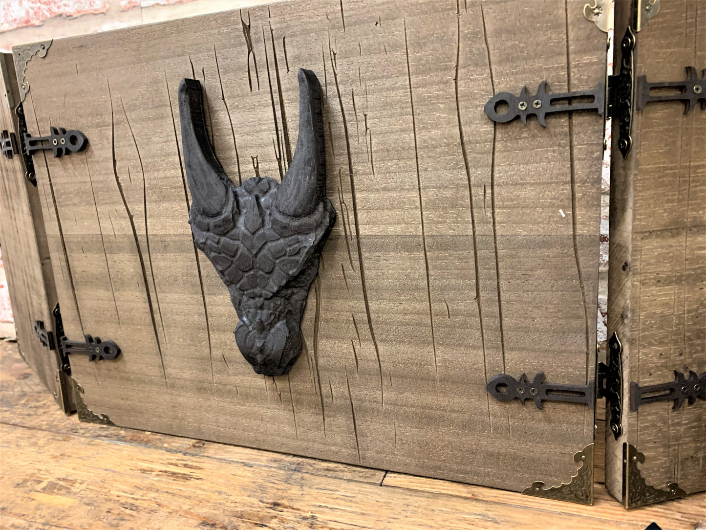 Distressed Wood Effect Dungeon Master Screen With 3D Carving