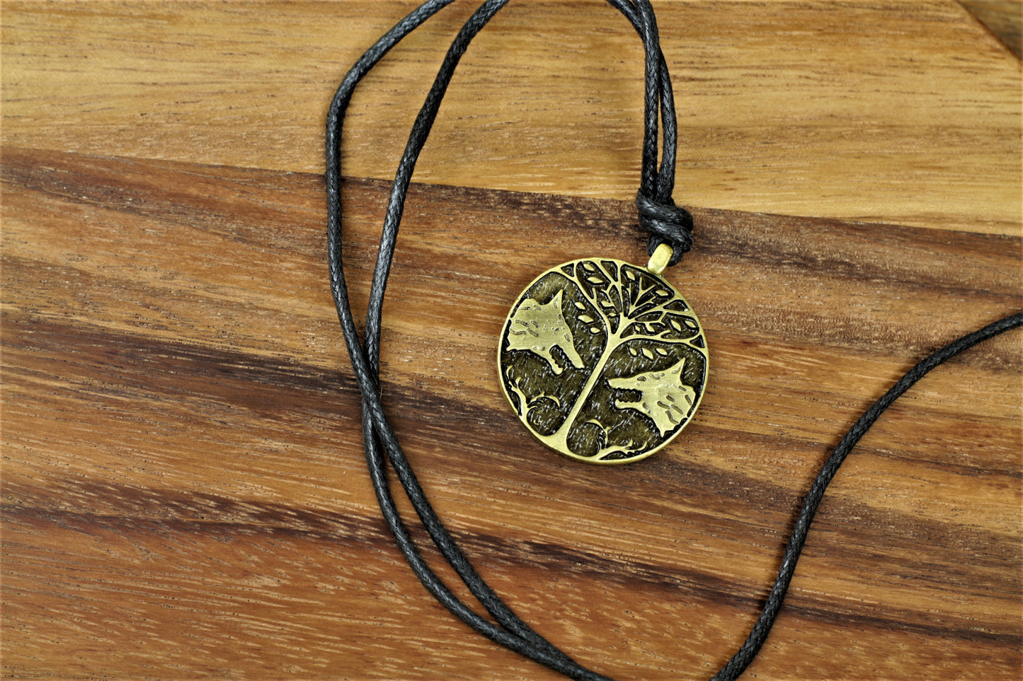 Brass Effect Wolf Stamped Pendant Necklace