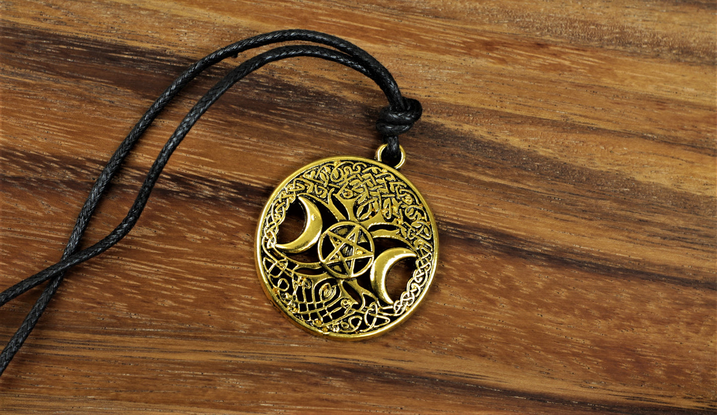 Gold Effect Tree Of Life Pentagram Pendant Necklace