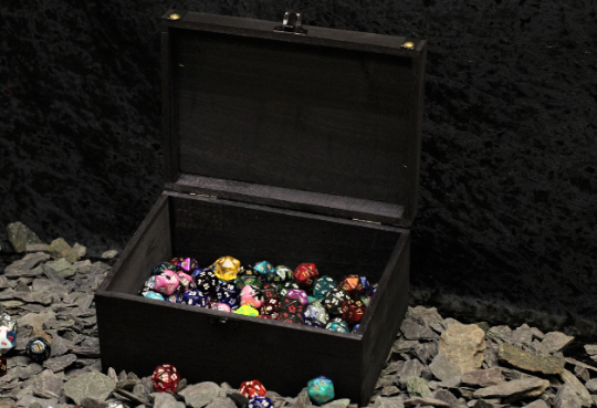 Fighter class engraved solid wood dice box with PU leather banding and metal studs. Free UK delivery with Fandomonium
