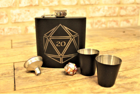 D20 Dice Engraved Hip Flask