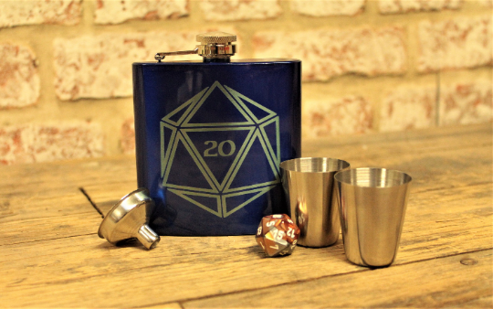 D20 Dice Engraved Hip Flask