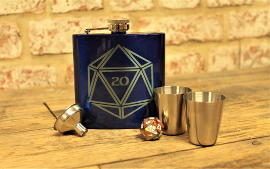 D20 Dice Engraved Hip Flask