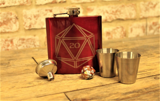 D20 Dice Engraved Hip Flask