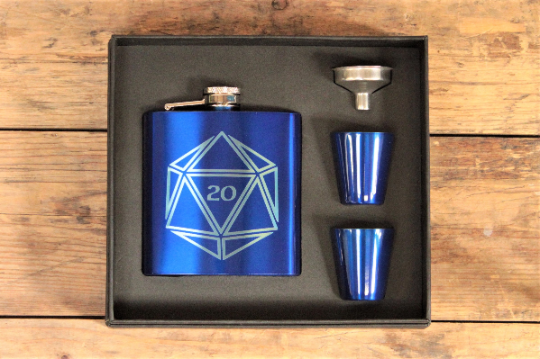 D20 Dice Engraved Hip Flask