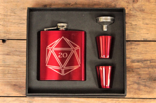 D20 Dice Engraved Hip Flask