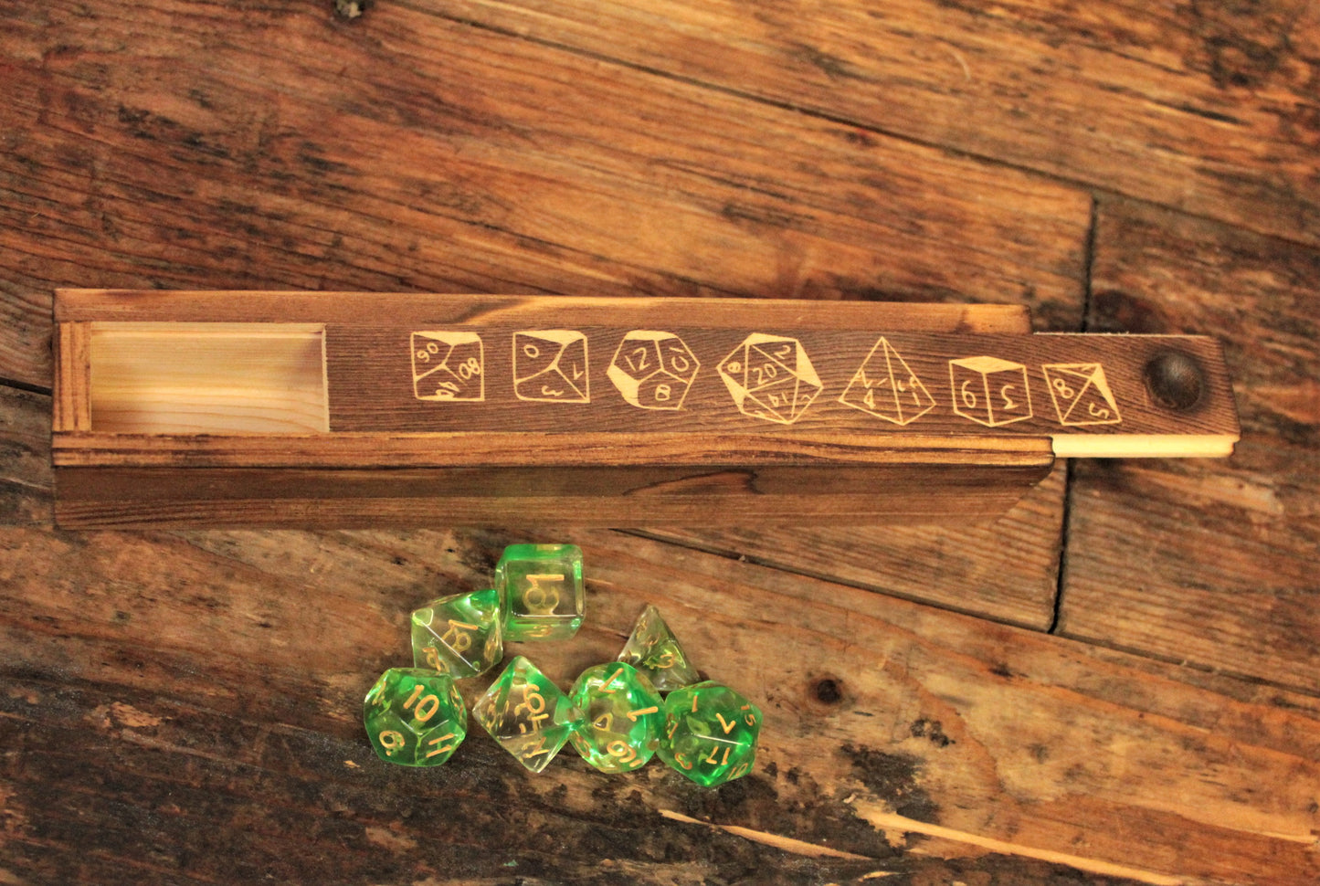 Engraved Wooden Dice Box With Slide Off Lid