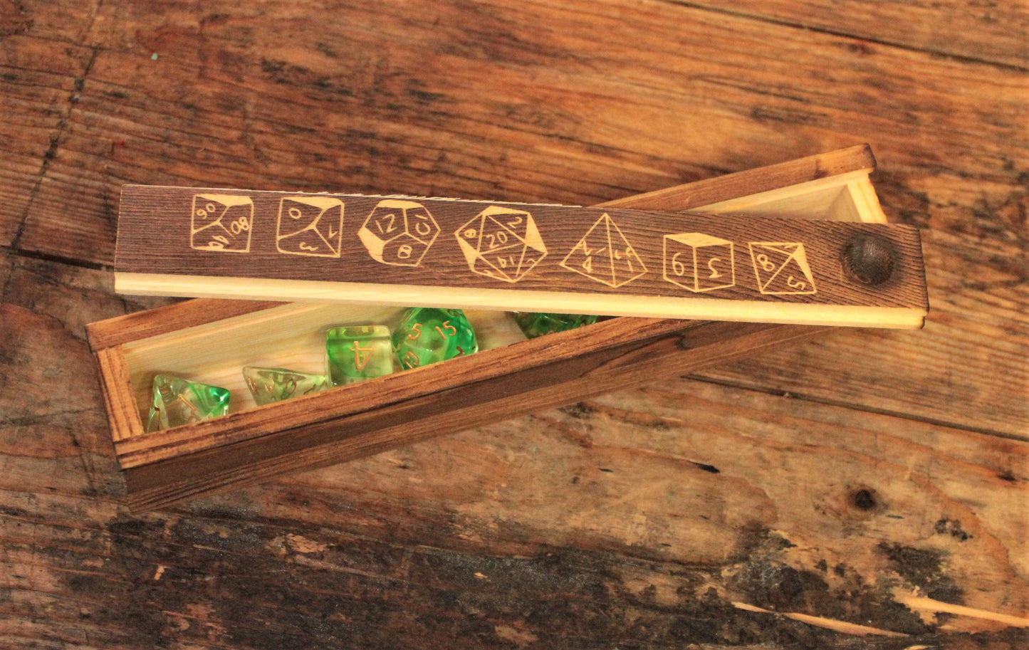 Engraved Wooden Dice Box With Slide Off Lid