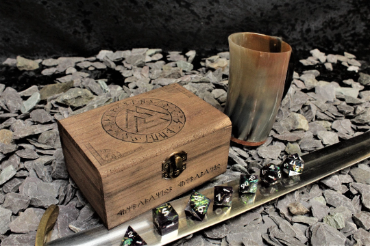 Valknut Design Engraved Wooden Dice And Trinket Box. Free Delivery By Fandomonium