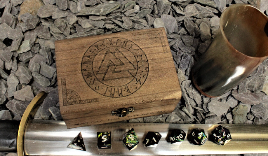 Valknut Design Engraved Wooden Dice And Trinket Box. Free Delivery By Fandomonium