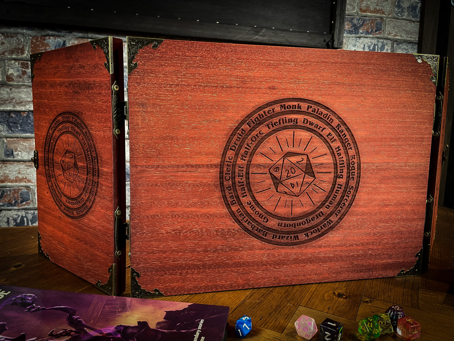 Wooden Dungeon Master Screen - D20 Character Wheel Motif