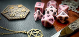Ancient pink stone effect resin polyhedral dice set.  Yet another reason to add to your growing dice collection with these fantastic resin dice.  They are standard 16mm polyhedral dice sets perfect for Tabletop games and RPG's such as pathfinder or dungeons and dragons.  This set includes one of each D20, D12, D10, D%, D8, D6, D4.