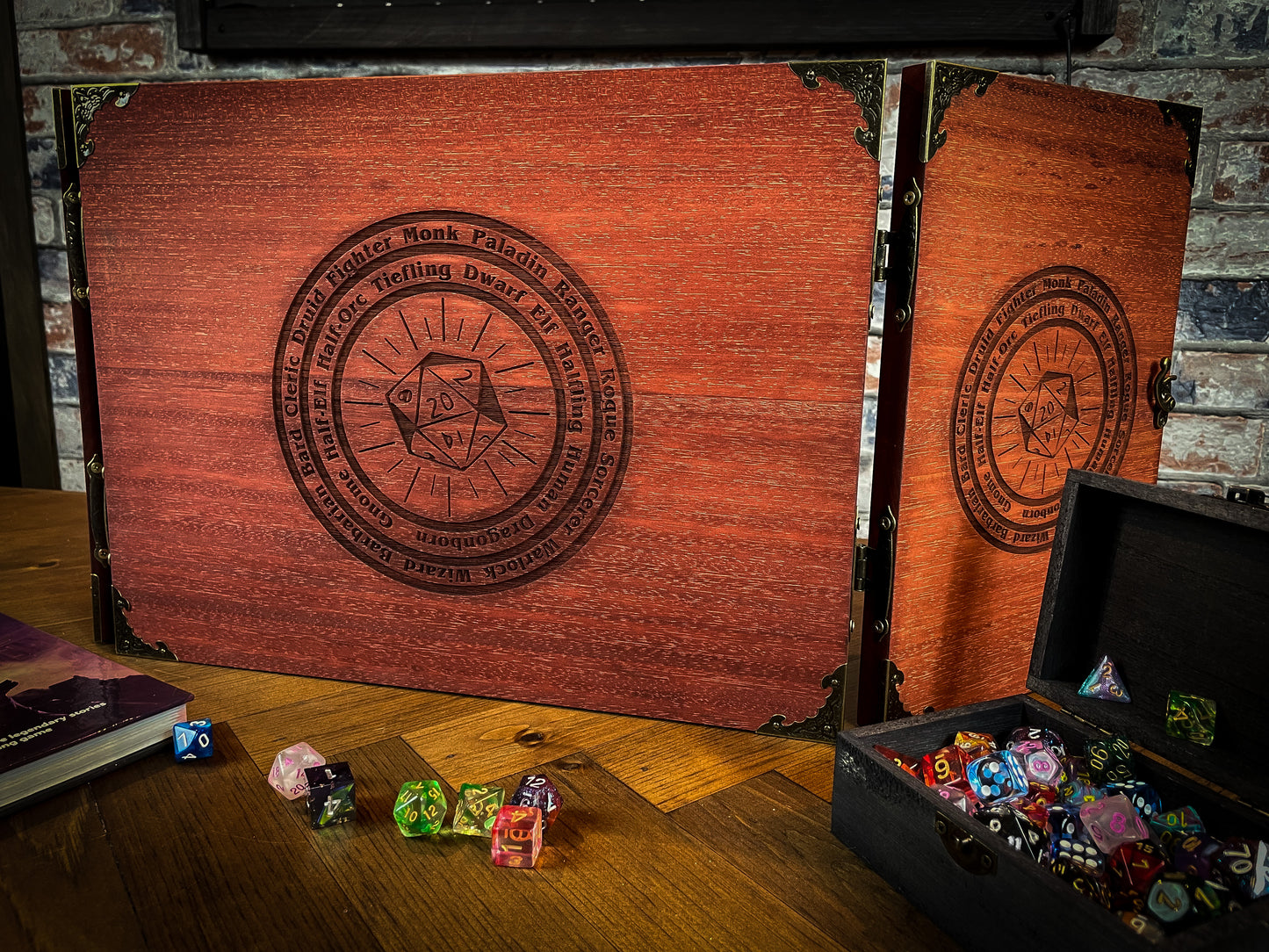 Wooden Dungeon Master Screen - D20 Character Wheel Motif