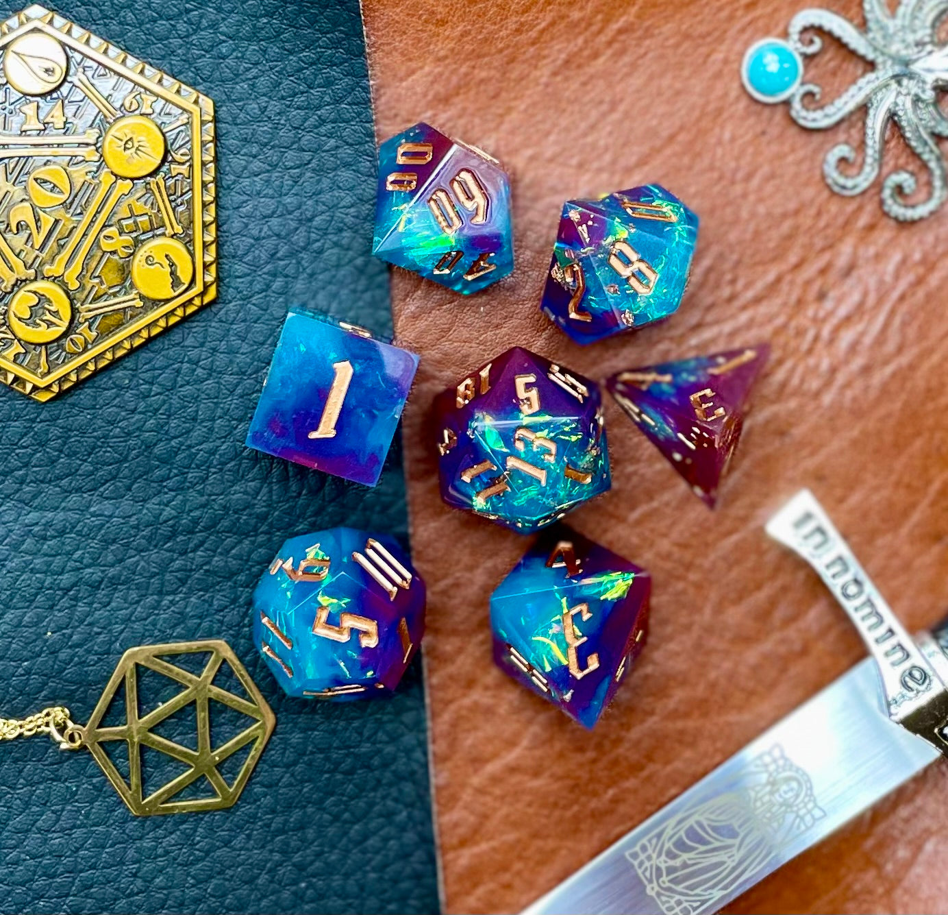 Blue and Pink Glitter Sharp Edge Dice Set Polished luxury sharp edge dice set Roll in style with these polyhedral dice sets perfect for Tabletop games and RPG's such as pathfinder or dungeons and dragons Free UK Delivery by Fandomonium