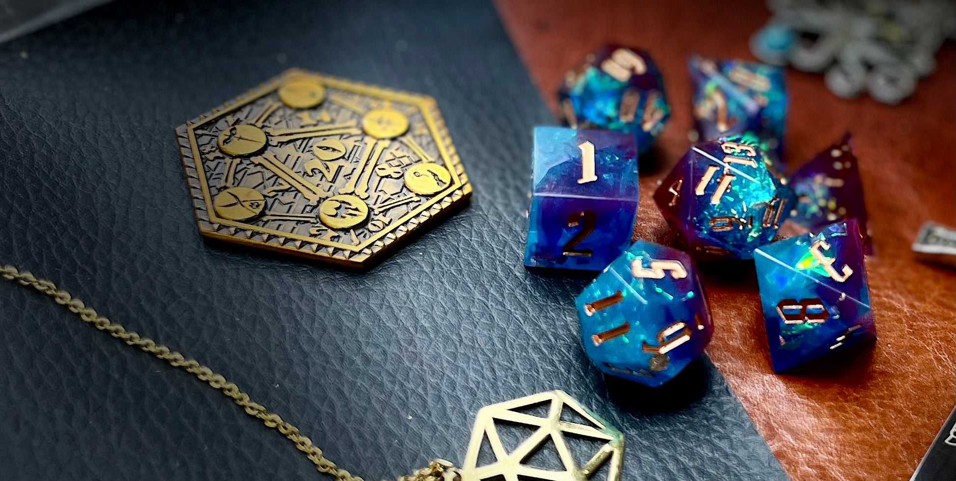 Blue and Pink Glitter Sharp Edge Dice Set Polished luxury sharp edge dice set Roll in style with these polyhedral dice sets perfect for Tabletop games and RPG's such as pathfinder or dungeons and dragons Free UK Delivery by Fandomonium