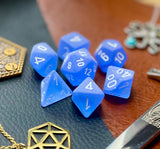 Blue Frosted Chessex Dice Set  These genuine Chessex polyhedral dice sets are a perfect addition to any dice collection.  They are standard 16mm polyhedral dice sets perfect for Tabletop games and RPG's such as pathfinder or dungeons and dragons.  This set includes one of each D20, D12, D10, D%, D8, D6, D4.  Why Choose Chessex?  Chessex are the market leaders in quality of dice and consistency of roll and have been creating dice for over 30 years