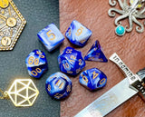 Blue and White Marble Polyhedral Dice Set
