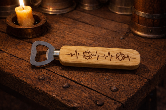D20 Heartbeat Wooden Bottle Opener