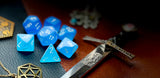 Caribbean Blue Frosted Chessex Dice Set  These genuine Chessex polyhedral dice sets are a perfect addition to any dice collection.  They are standard 16mm polyhedral dice sets perfect for Tabletop games and RPG's such as pathfinder or dungeons and dragons.  This set includes one of each D20, D12, D10, D%, D8, D6, D4.  Why Choose Chessex?  Chessex are the market leaders in quality of dice and consistency of roll and have been creating dice for over 30 years