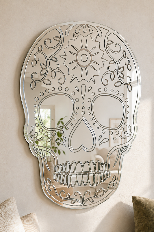Candy Skull Flower Shatterproof Acrylic Mirror