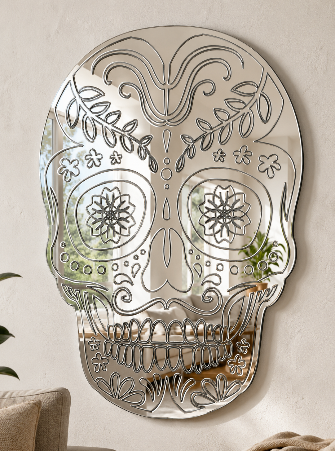 Candy Skull Leaf Acrylic Mirror