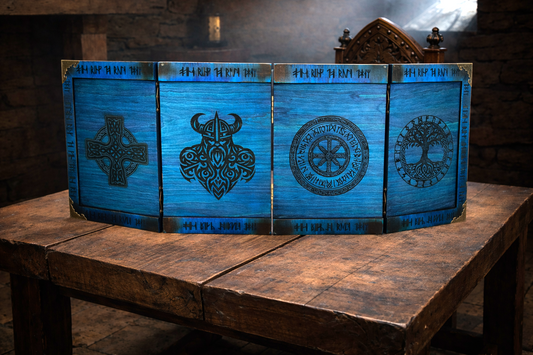 Viking Dungeon Master Screen: Wooden 4-Panel Folding DM Screen with Celtic Designs