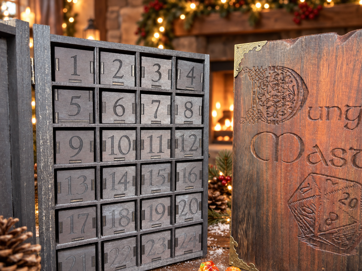 Dice Advent Calendar - Reusable Dice Tray and Dice Box - Antiqued Finish