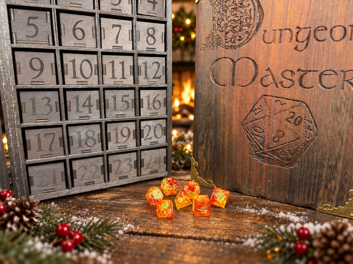 Dice Advent Calendar - Reusable Dice Tray and Dice Box - Antiqued Finish