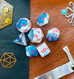 Gemini Astral Blue White Chessex Dice Set These genuine Chessex polyhedral dice sets are a perfect addition to any dice collection. They are standard 16mm polyhedral dice sets perfect for Tabletop games and RPG's such as pathfinder or dungeons and dragons. Free UK Delivery by Fandomonium