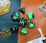 Gemini Black Green Chessex Dice Set These genuine Chessex polyhedral dice sets are a perfect addition to any dice collection. They are standard 16mm polyhedral dice sets perfect for Tabletop games and RPG's such as pathfinder or dungeons and dragons. Free UK Delivery by Fandomonium
