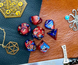 Gemini Blue Red Chessex Dice Set These genuine Chessex polyhedral dice sets are a perfect addition to any dice collection. They are standard 16mm polyhedral dice sets perfect for Tabletop games and RPG's such as pathfinder or dungeons and dragons. Free UK Delivery from Fandomonium