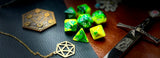 Gemini Green Yellow Chessex Dice Set These genuine Chessex polyhedral dice sets are a perfect addition to any dice collection. They are standard 16mm polyhedral dice sets perfect for Tabletop games and RPG's such as pathfinder or dungeons and dragons. Free UK Delivery by Fandomonium