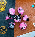 Gemini Pink Black Chessex Dice Set These genuine Chessex polyhedral dice sets are a perfect addition to any dice collection. They are standard 16mm polyhedral dice sets perfect for Tabletop games and RPG's such as pathfinder or dungeons and dragons. Free UK Delivery from Fandomonium
