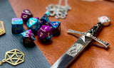 Gemini Purple Teal Chessex Dice Set These genuine Chessex polyhedral dice sets are a perfect addition to any dice collection. They are standard 16mm polyhedral dice sets perfect for Tabletop games and RPG's such as pathfinder or dungeons and dragons. Free UK Delivery by Fandomonium