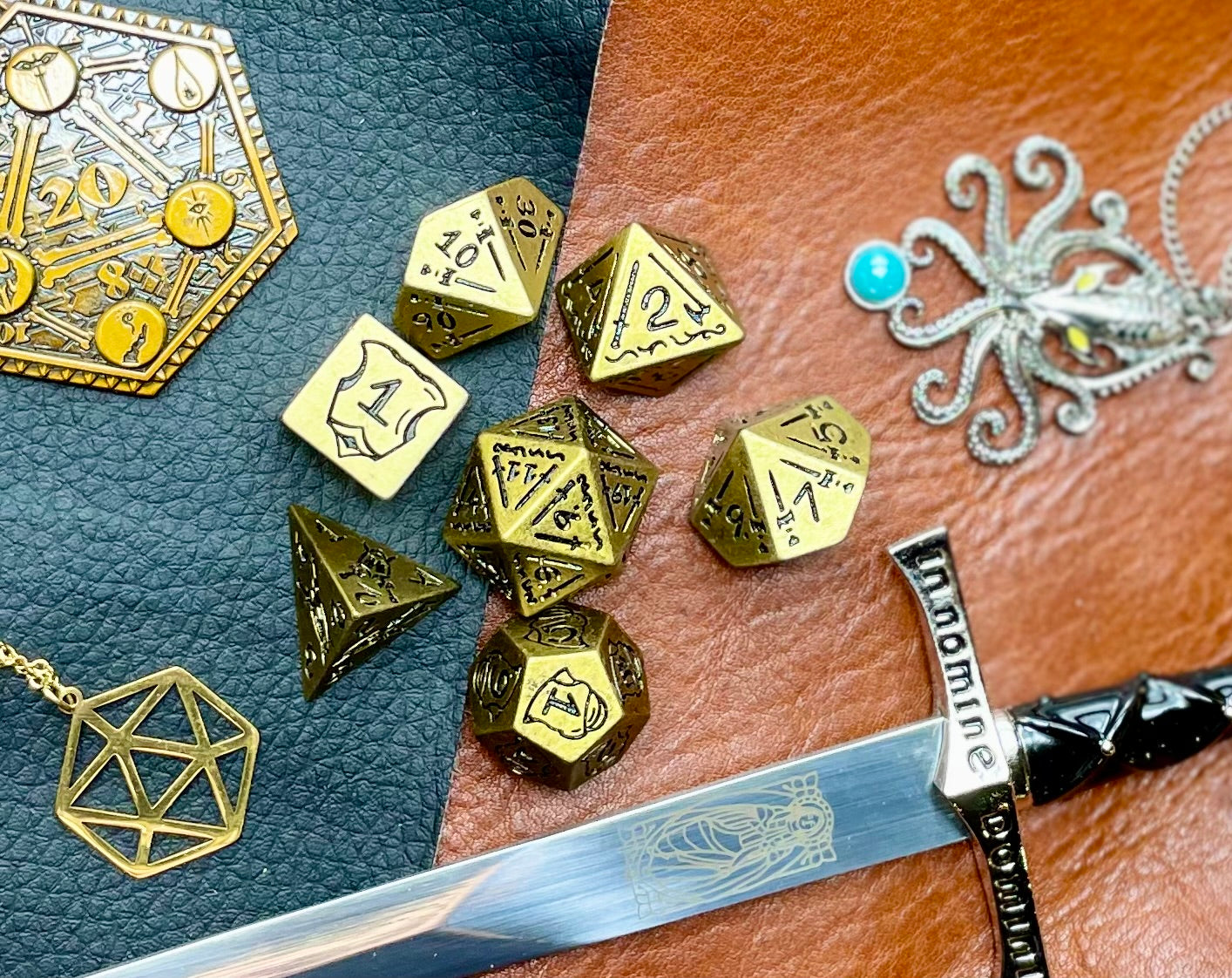 Gold Combat Polyhedral Dice Set