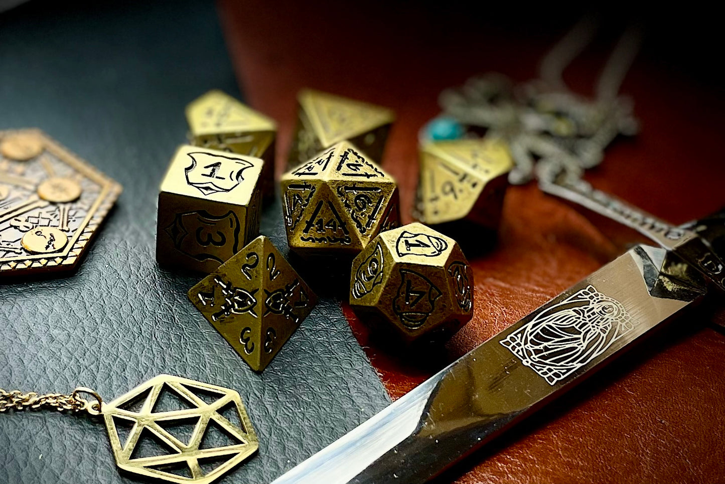 Gold Combat Polyhedral Dice Set