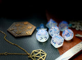 Icicle Chessex Festive Dice Set  These genuine Chessex polyhedral dice sets are a perfect addition to any dice collection.  They are standard 16mm polyhedral dice sets perfect for Tabletop games and RPG's such as pathfinder or dungeons and dragons.  This set includes one of each D20, D12, D10, D%, D8, D6, D4.  Why Choose Chessex?  Chessex are the market leaders in quality of dice and consistency of roll and have been creating dice for over 30 years