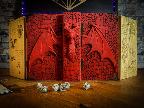 Screen of the Fire Dragon Folding Solid Wood Dungeon Master Scree. For Dungeons and Dragons and other tabletop games. Free UK Delivery with Fandomonium